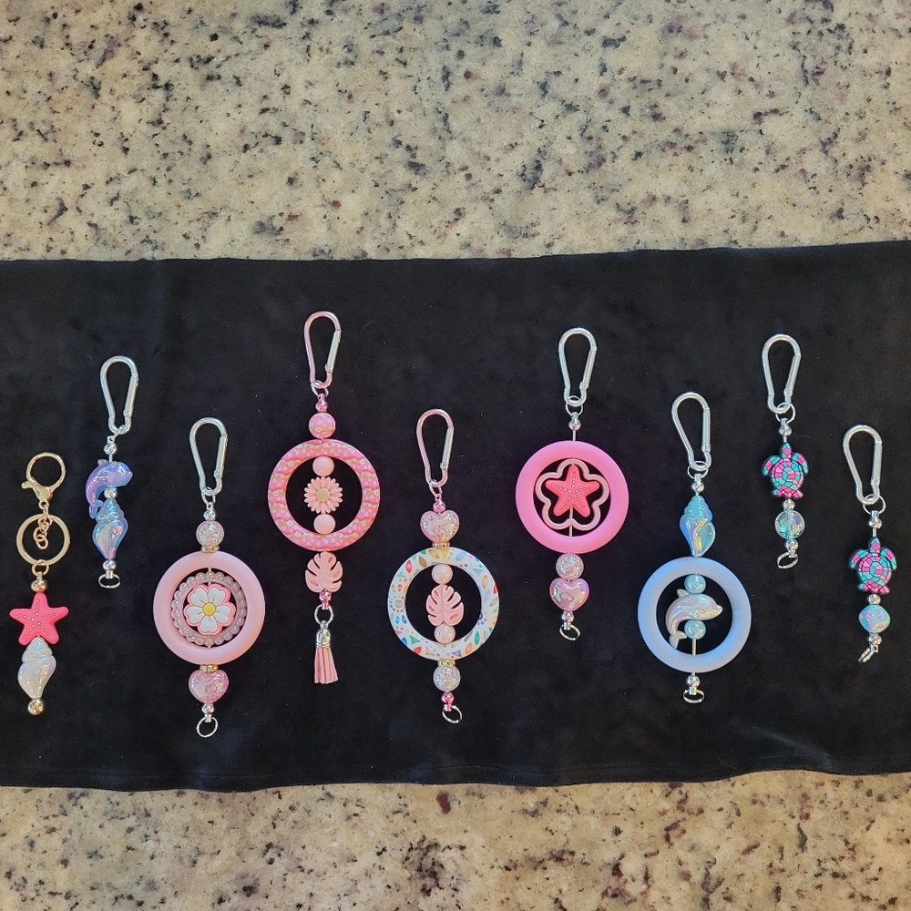 Seashells Turtles & Dolphins Beaded Keyring Purse Backpack Charm Festival Gifts